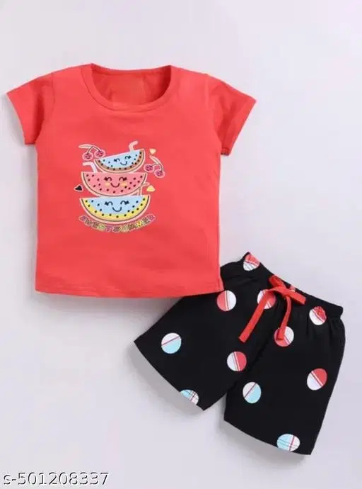 Hosiery Cotton Printed Clothing Set for Kids, Pink & Black (0-3 Months)