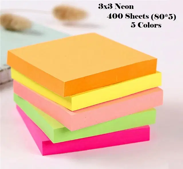 Paper Neon 80 Pcs Sticky Notes, Multicolor, 3x3 inches, Pack of 5