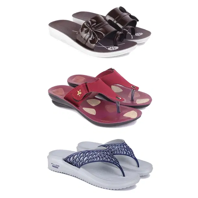 Flats for Women, Set of 3 (Multicolor, 7)