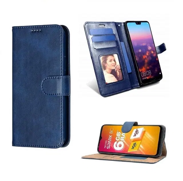 Artificial Leather Mobile Flip Cover for LAVA Storm Lite 5G (Blue)