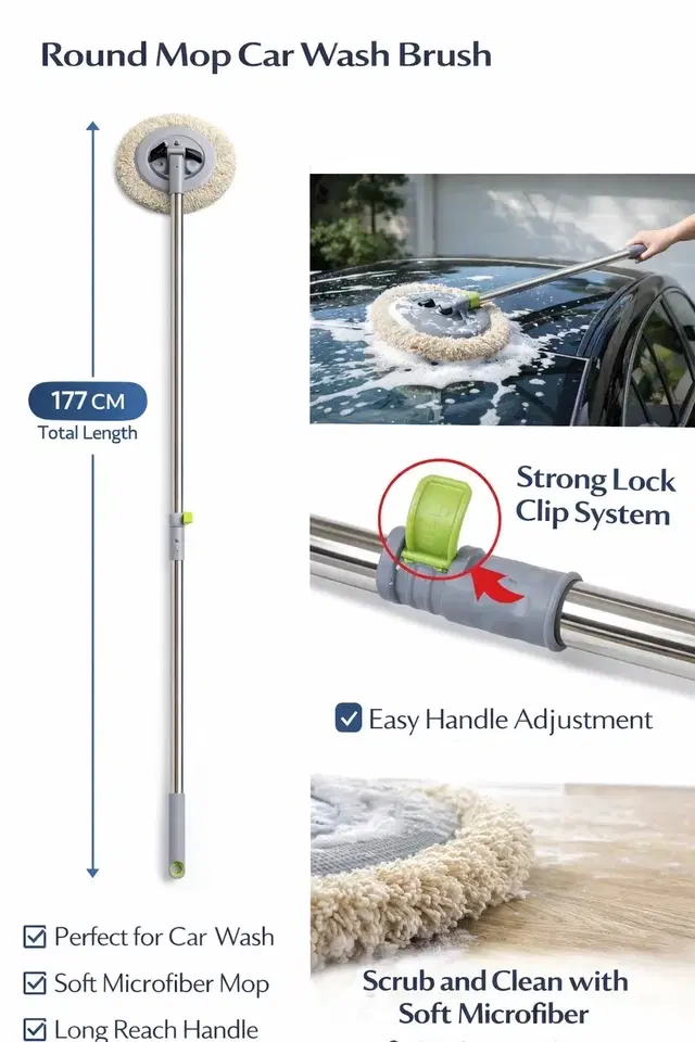 Round Mop Car Wash Brush with Long Handle