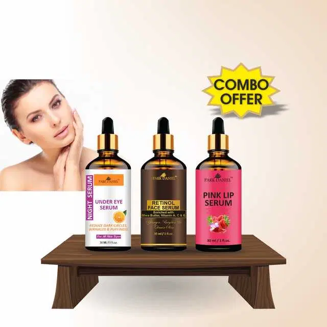 Park Daniel Premium Under Eye Serum, Retinal Face Serum & Pink Lip Serum, Pack of 3, 30 ml, SE-2146