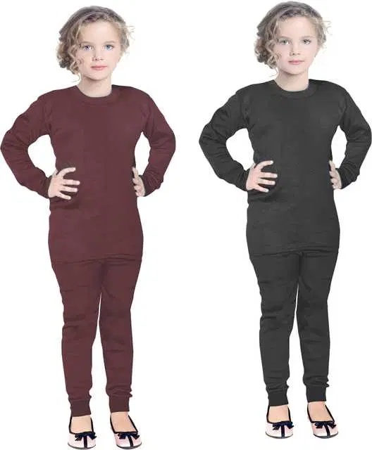Solid Kids Girl'sThermal Top & Bottom Set, Set of 2 (Brown & Black, 2-3 Years) (FE-26)
