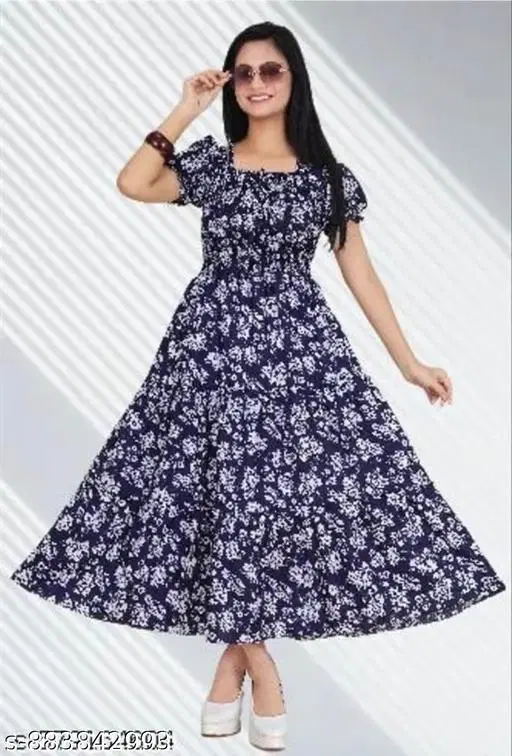 Sleeveless Printed One Piece Dress (Blue, XS)