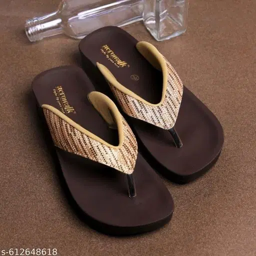 Aerowalk Flip-flops for Women (Gold, 3) Pack of 2