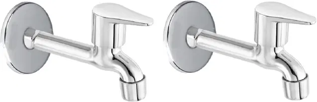 Stainless Steel Long Body Bib Cock Tap with Wall Flange, Silver, Set of 2