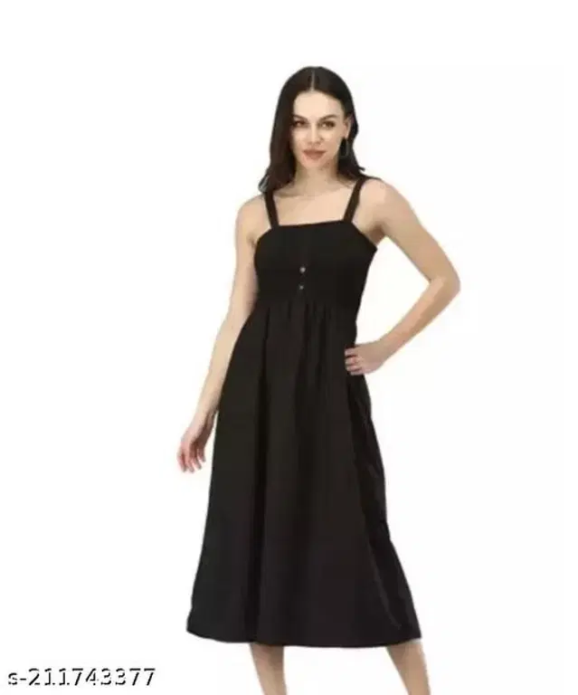 Poly Crepe Dress for Women (Black, M)