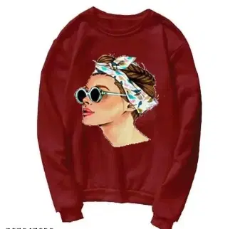 Round Neck Printed Sweatshirt for Women (Maroon, S)