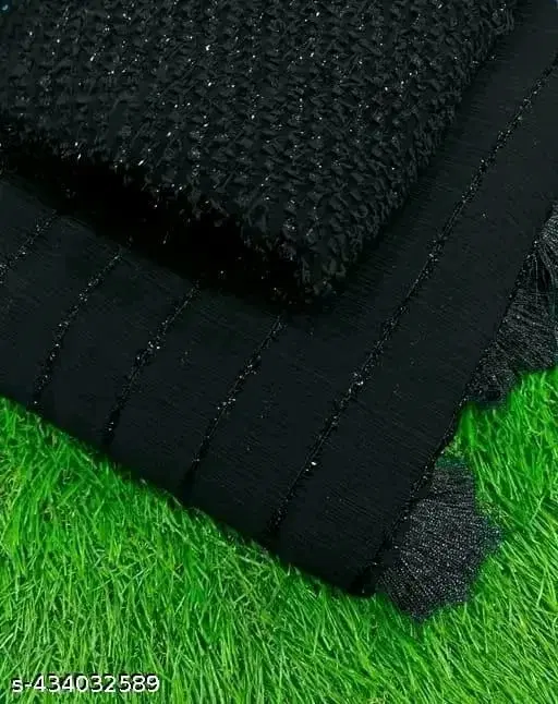 Georgette Solid Saree for Women, Black (6.3 m)