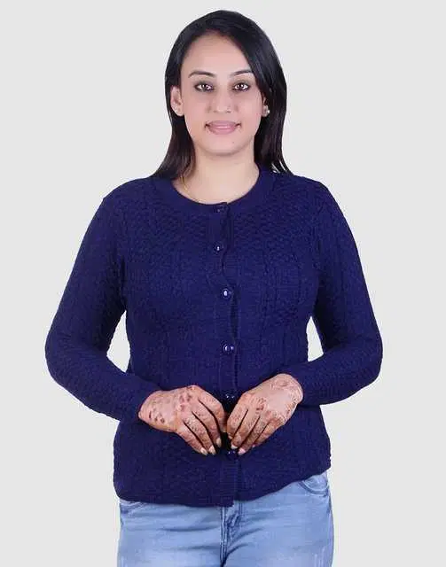 Women's Full Sleeves Cardigan (Navy Blue, M) (M9)