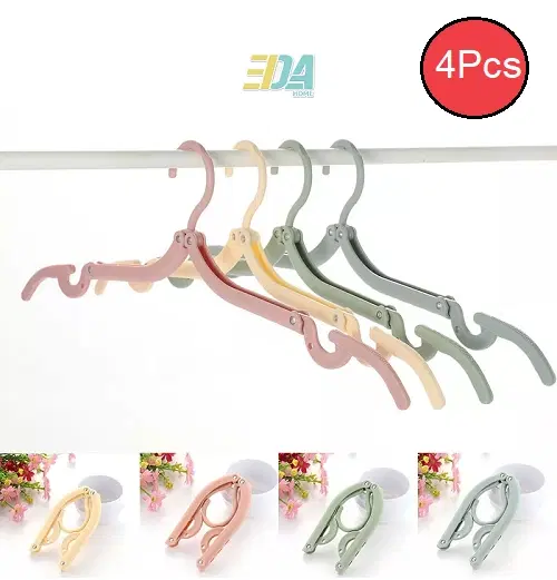 Plastic Foldable Cloth Hanger, Multicolor, Pack of 4