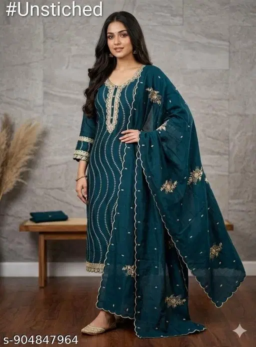 Vichitra Silk Punjabi/All Over Suits for Women (6.65 meter (XXL)