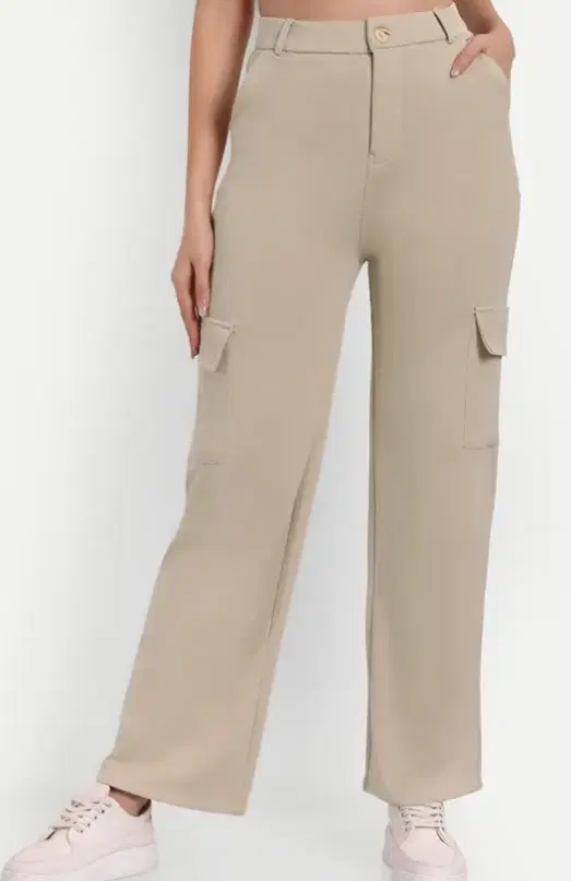 Knitted Poly twill Cargo Trouser / Pant for Women, Beige (L)