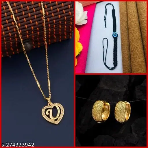 Combo of Pendant with Thread Bracelet & 1 Pair Earrings for Women, Set of 3 (Multicolor)