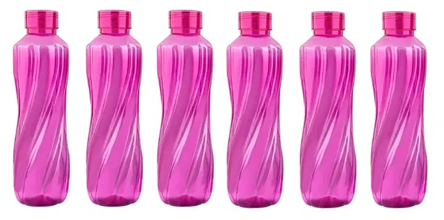 Plastic Fridge Water Bottles, Pack of 6, Pink, 1000 ml