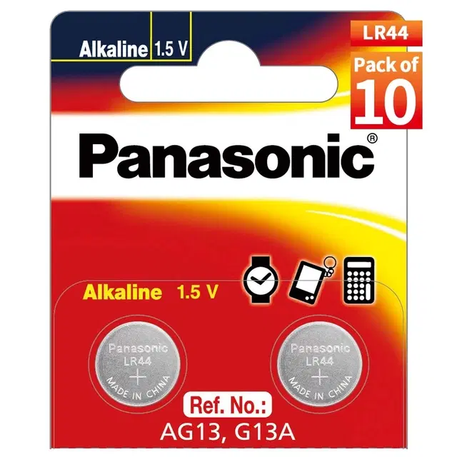 Panasonic LR44 Alkaline Coin Battery -, Pack of 10