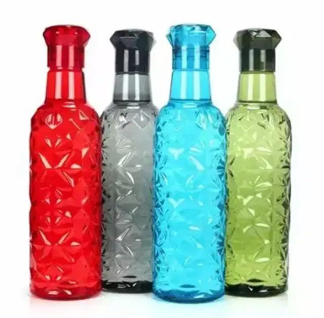 Diamond Cut Design Plastic Water Bottles, Pack of 3, Multicolor