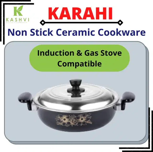 Iron Kadai with Stainless Steel Lid, Black, 3.5 L