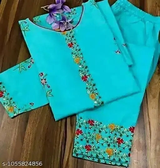 Cotton Blend Kurta Set for Women (Aqua, XL)