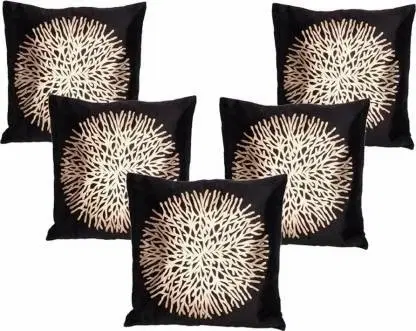 Jute Cushion Covers, Black, 16x16 inches, Pack of 5