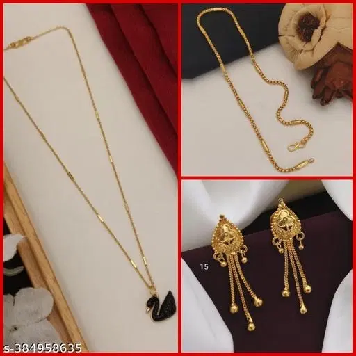 Combo of Alloy Pendant with Chain & 1 Pair Earrings for Women, Set of 3 (Multicolor)