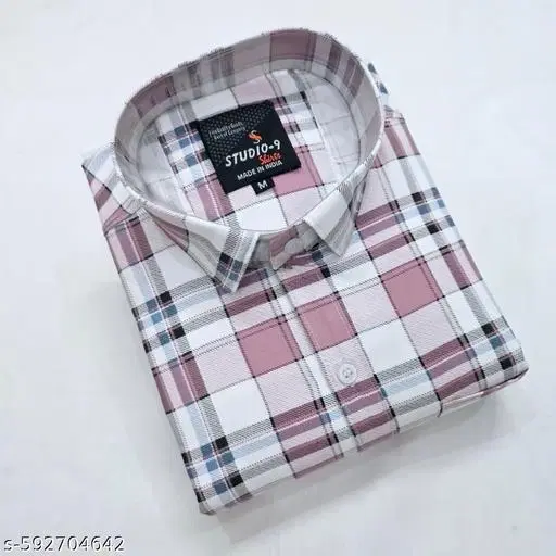 Cotton Blend Checked Shirt for Men, Pink (L) Pack of 1