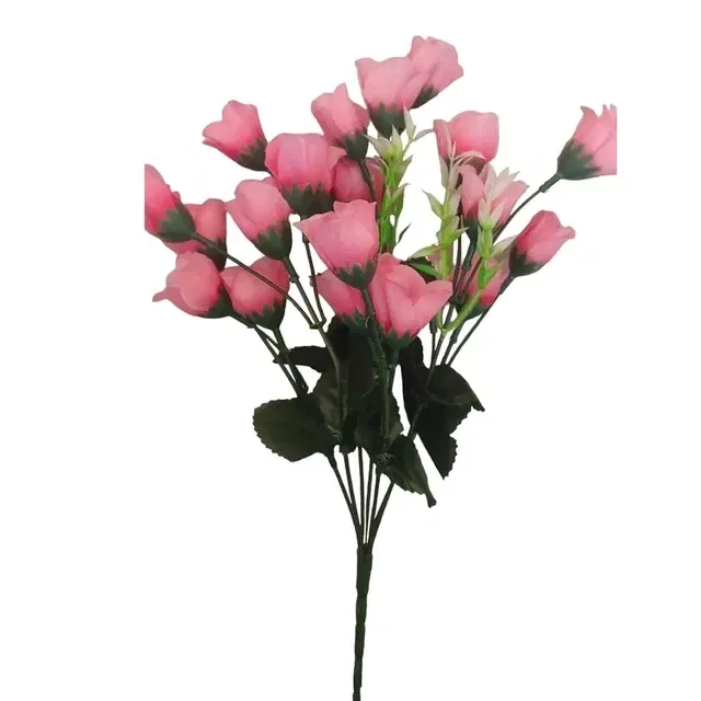Artificial Rose Flower Bunch With Green Leaves For Home And Garden Decoration Pink