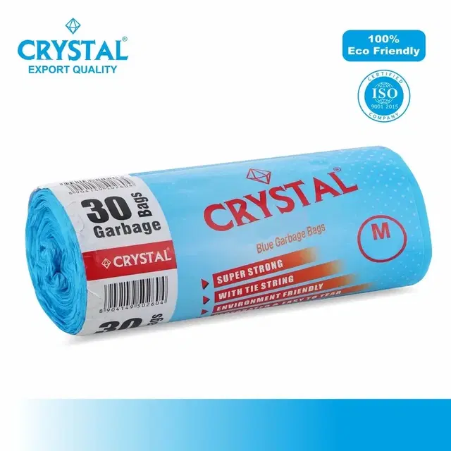 Crystal Garbage Bags 19 X 21 Inches (Medium Size) 30pcs (1 Rolls) Dustbin Bag/Trash Bag - Blue Color