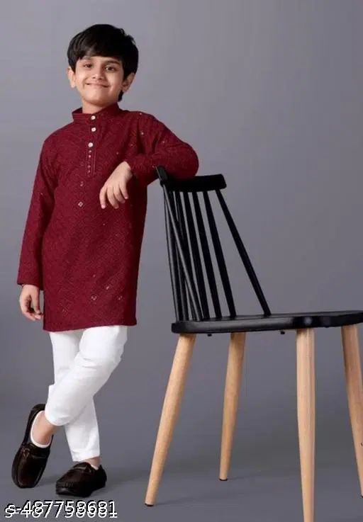 Checked Rayon Kurta Set for Girls (White, 6-7 Years)