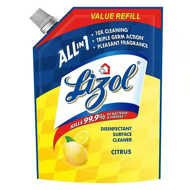 Lizol Disinfectant Surface & Floor Cleaner Liquid Refill Pack, Citrus 1800 ml