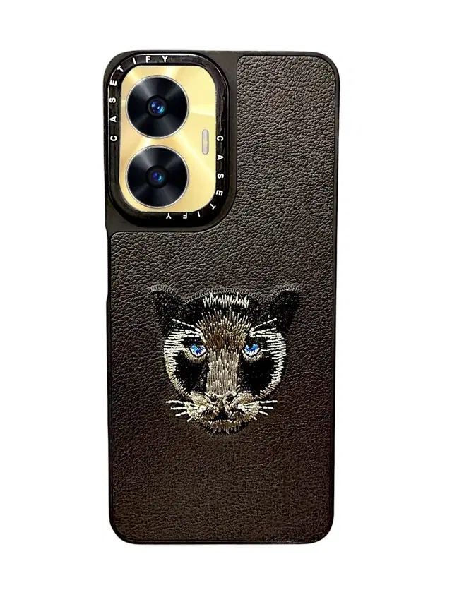 Synthetic Pu Leather Back Cover For Realme Rmx3710 / C55, Black