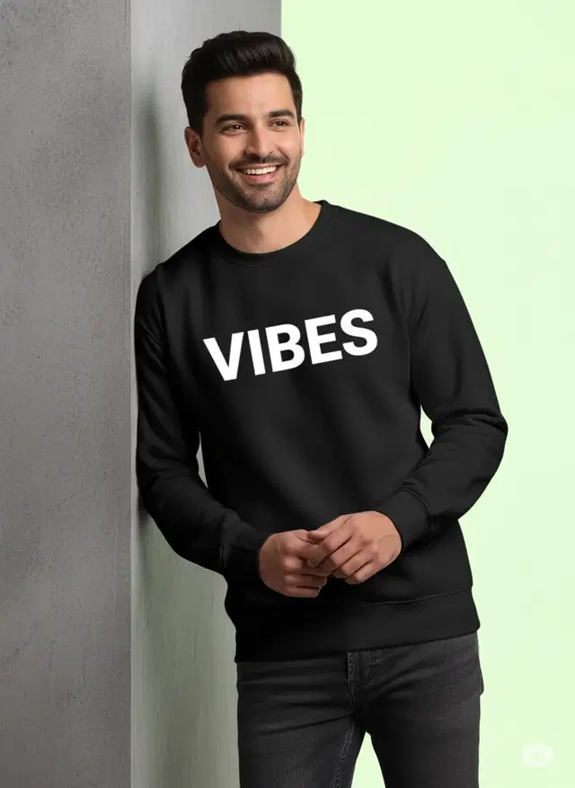 Fleece Printed Sweatshirt for Men, Black (M)