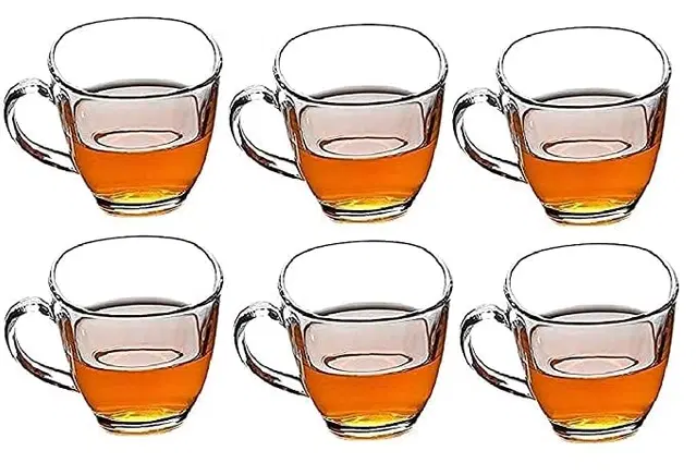Afast  Transparent Square Shape Tea Cup Coffee Cup Set of 6 Made of Crystal Clear Glass 155 ml