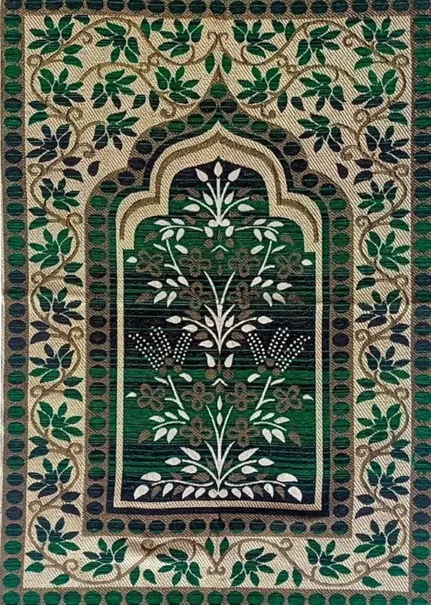 Qaleen Velvet Multipurpose Rug Mat for Jannamaz, Prayer & Meditation, 70x110cm, Green