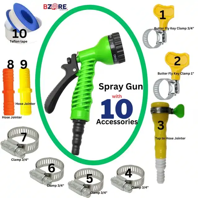 6 Flow Water Spray Gun with 10 Accessories, Green