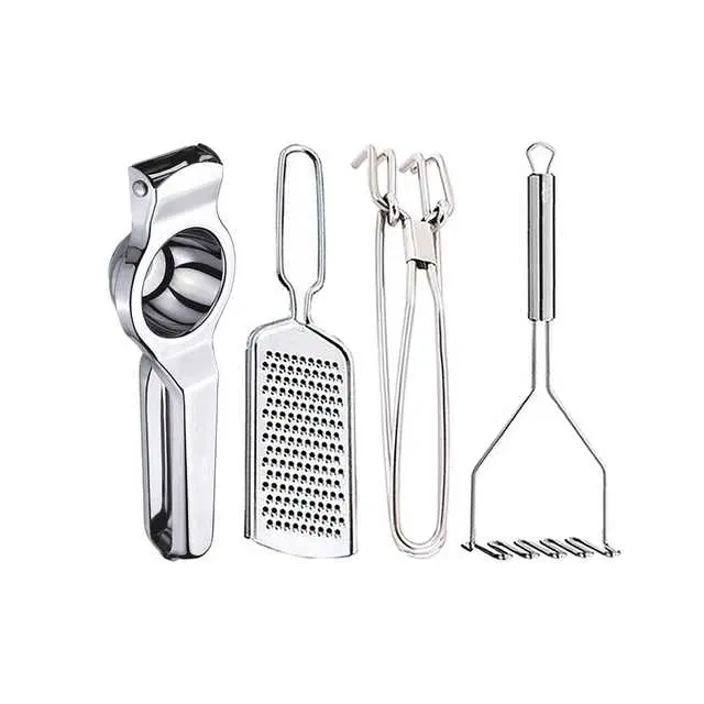Oc9 Stainless Steel Lemon Squeezer & Cheese Grater & Pakkad & Potato Masher Kitchen Tool Set, O-71