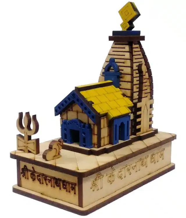 Wooden 3D Kedarnath Temple Showpiece, Multicolor