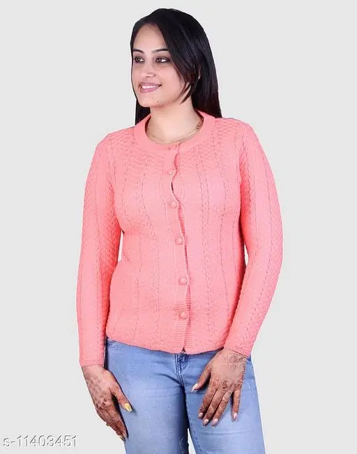 Acrylic Solid Sweater for Women (Peach, XL)