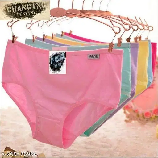 Solid Low Rise Bikini Cotton Blend Briefs for Women, Pack of 4 (Pink, M)