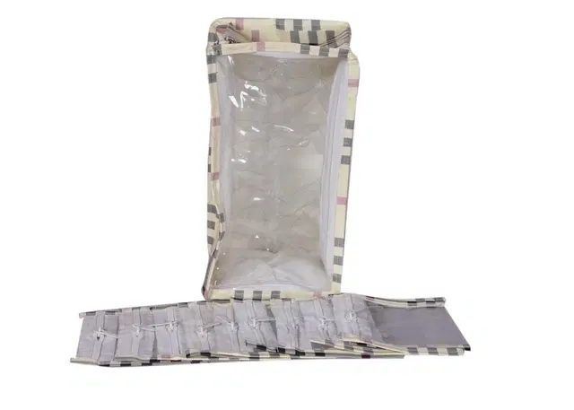 Canvas Printed Jewellery Organizer Bag with 10 Pcs Separate Pouches, White, Set of 1