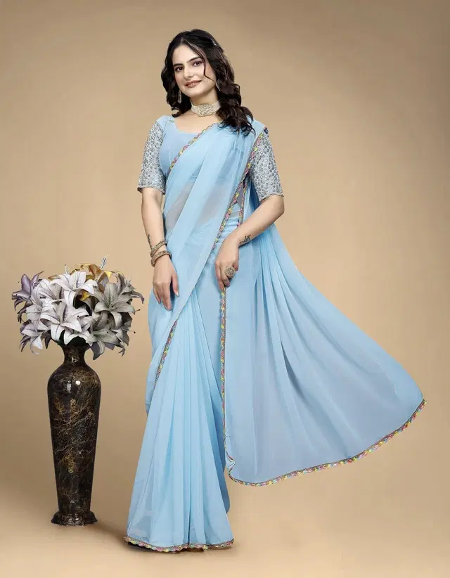 Silk Woven Design Saree for Women, Aqua Blue (6.3 m)
