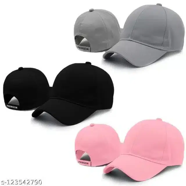 Cotton Caps for Men & Women, Set of 3 (Multicolor)