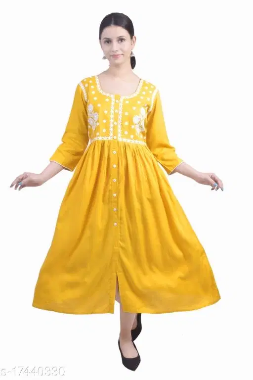 Rayon Kurti For Women, Yellow (S)