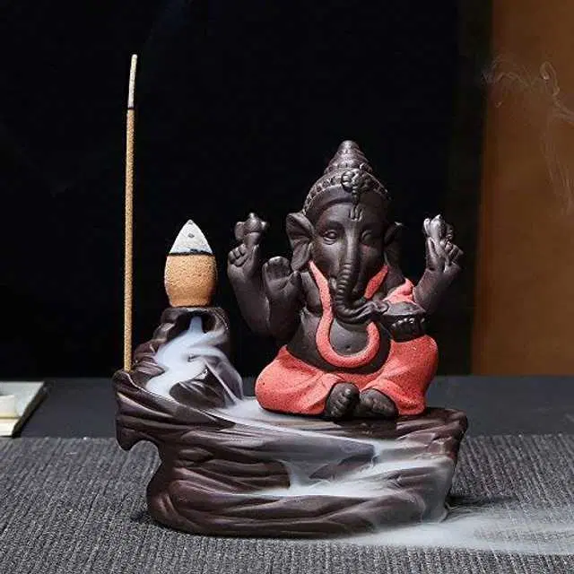 Ganesh Showpiece Figurine Cone Incense Holder, Pink, Hv-08