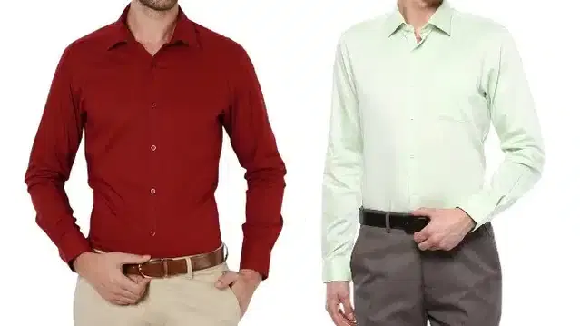 Exclusive Long Sleeves Shirt for Men, Pack of 2 (Red & Mint Green, M) (JME-257)