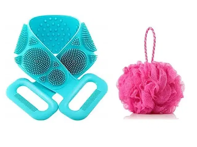 Silicone Body Back Scrubber & Double Side Bathing Brush for Skin Deep Cleaning, Pack of 2, S-07