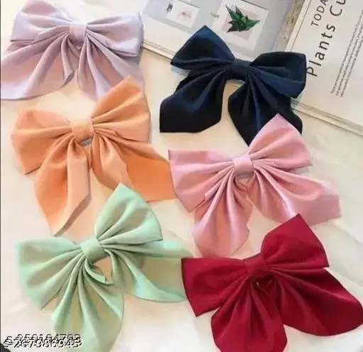 Satin Hair Clips for Women, Pack of 6 (Multicolor)