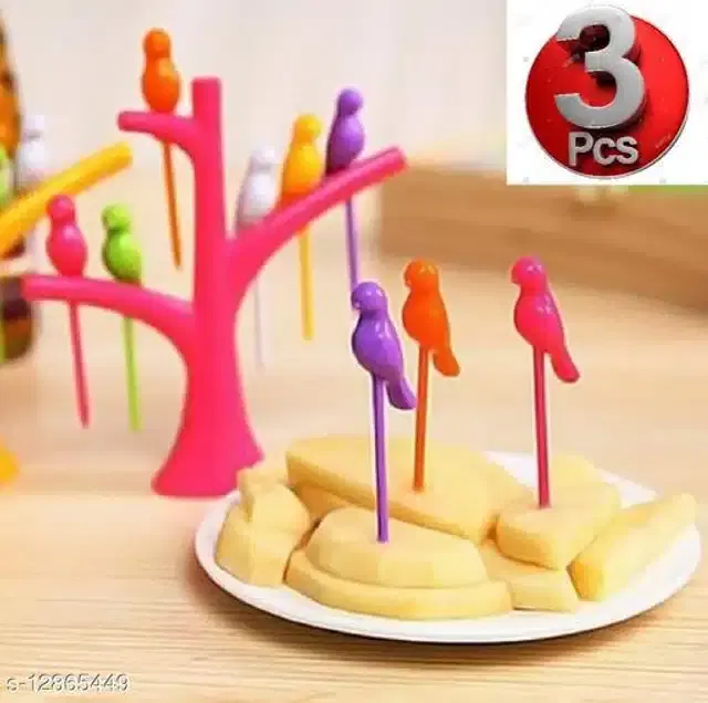 Bird Shape Fruit Fork, Multicolor, Pack of 6