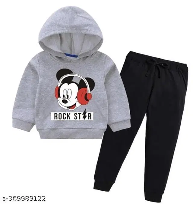 Cotton Printed Clothing Set for Kids (Grey & Black, 0-3 Months)