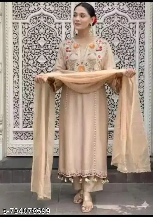 Art Silk embroidered Kurta Set for Women ( Beige,XXL )